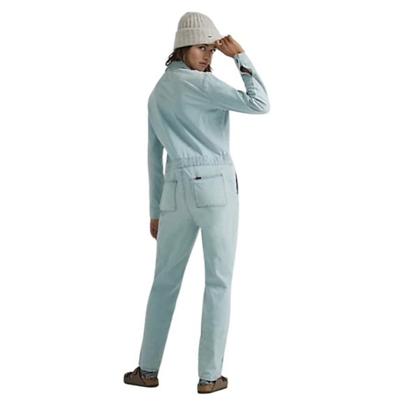 Lee Coveralls Jumpsuit Union All Denim Jeans Light Wash Long Sleeve Distressed M - Picture 2 of 16